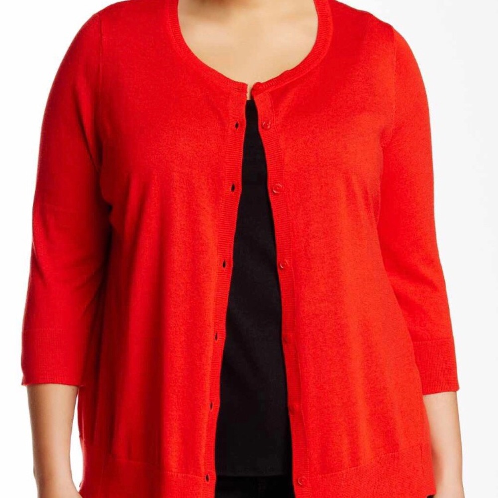 Soft red button up cardigan, 2X